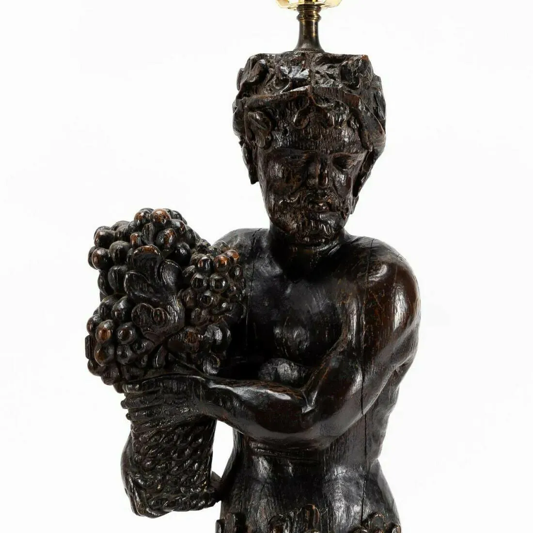 Antique Lamps, Carved Figural, Pair, Continental, Wood Sculpture, Shades, 1800's!