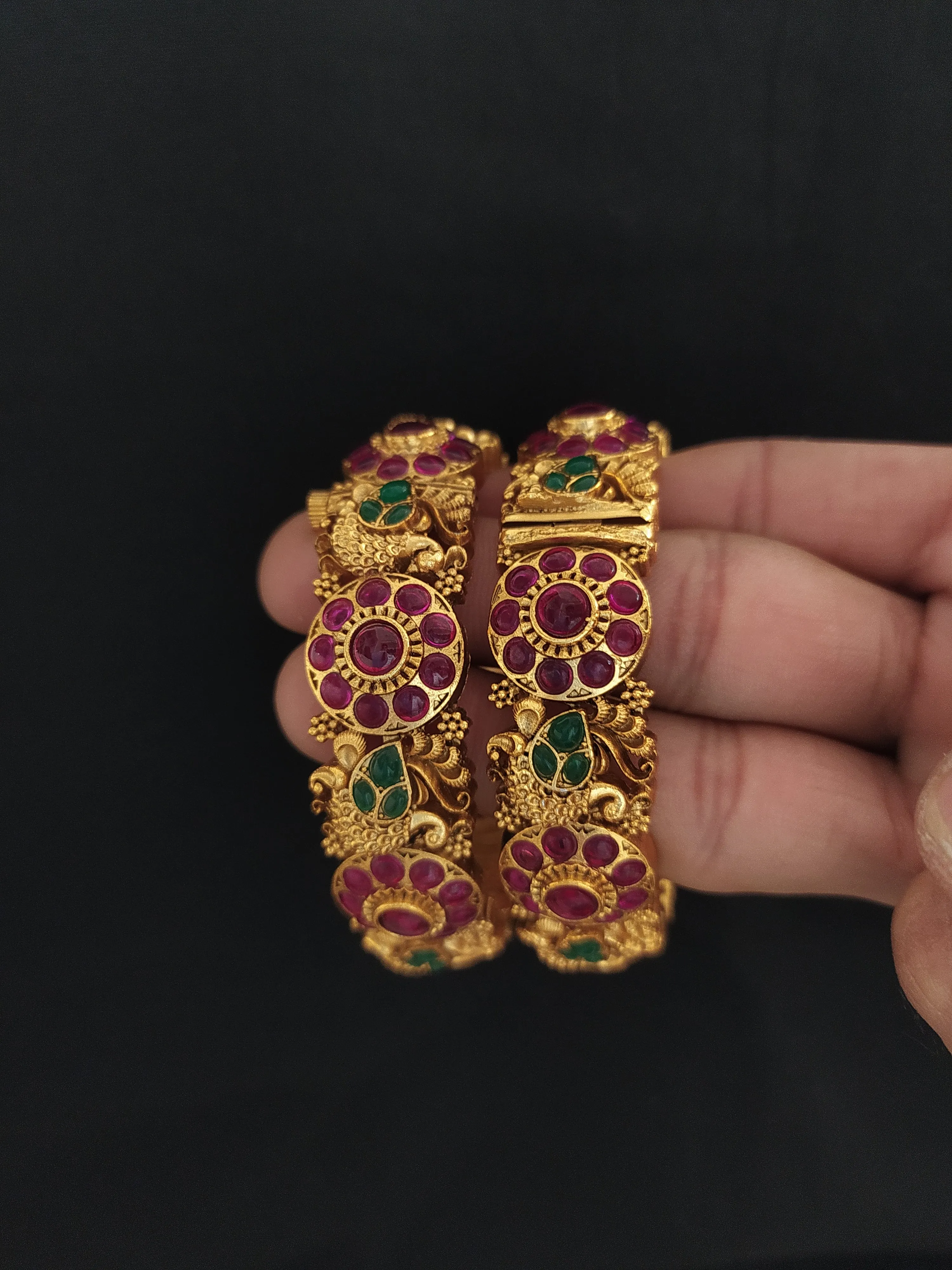 Antique Peacock and Floral Design Kada Bangle