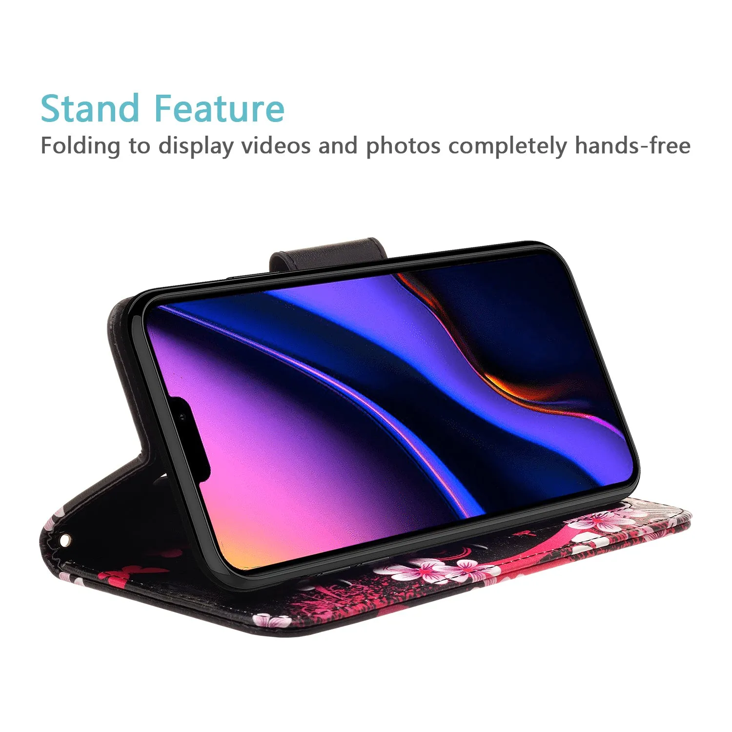 Apple iPhone 11 Case, iPhone 11 Wallet Case, Wrist Strap Pu Leather Wallet Case [Kickstand] with ID & Credit Card Slots - Heart Butterflies
