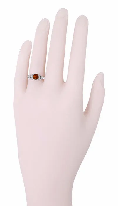 Art Deco Filigree Engraved Almandine Garnet Promise Ring in Sterling Silver