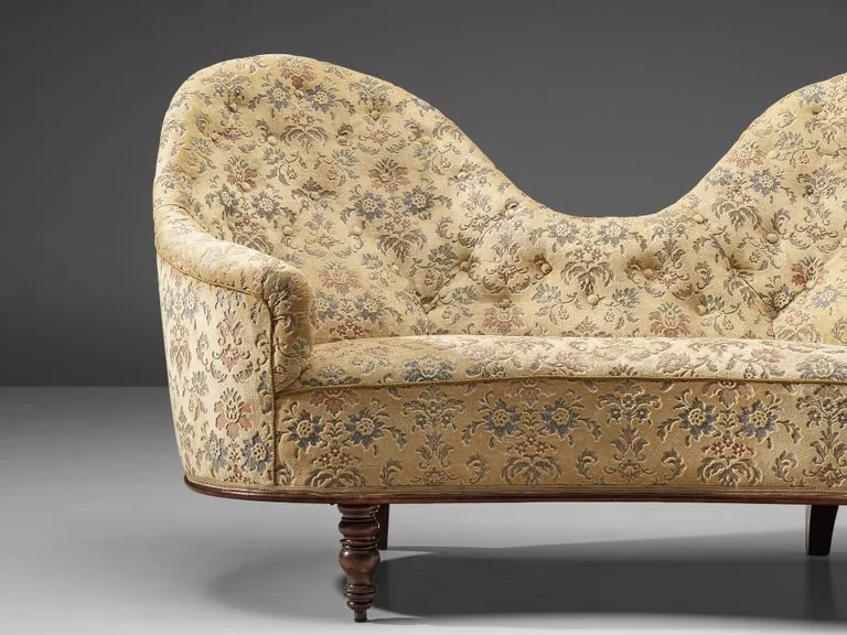 Art Deco Sofa with Floral Upholstery
