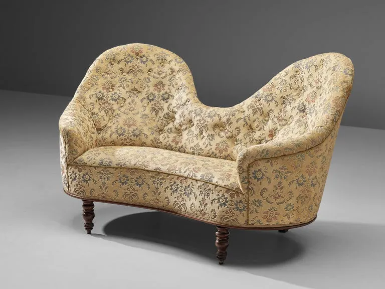 Art Deco Sofa with Floral Upholstery