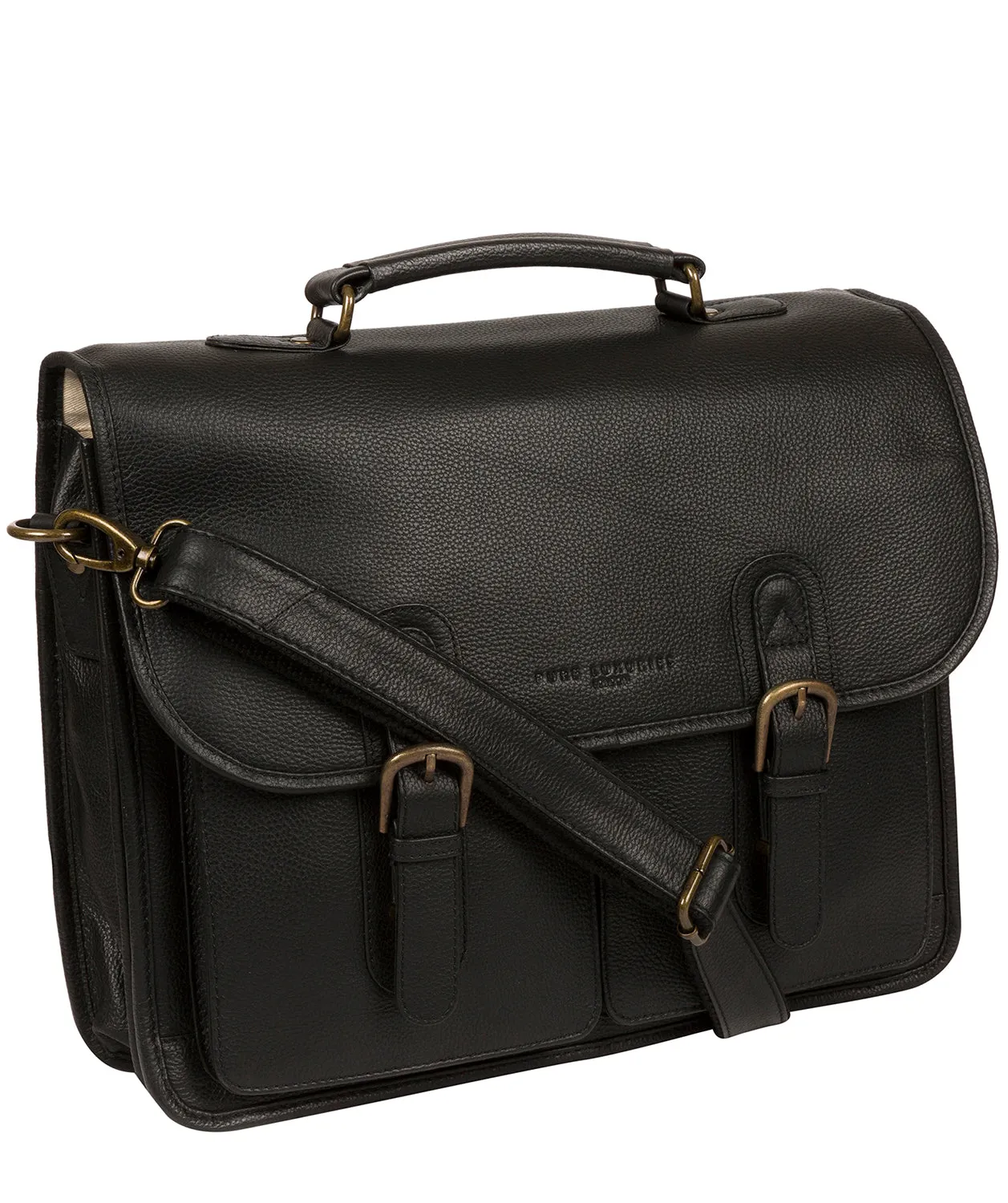 'Bank' Black Leather Work Bag