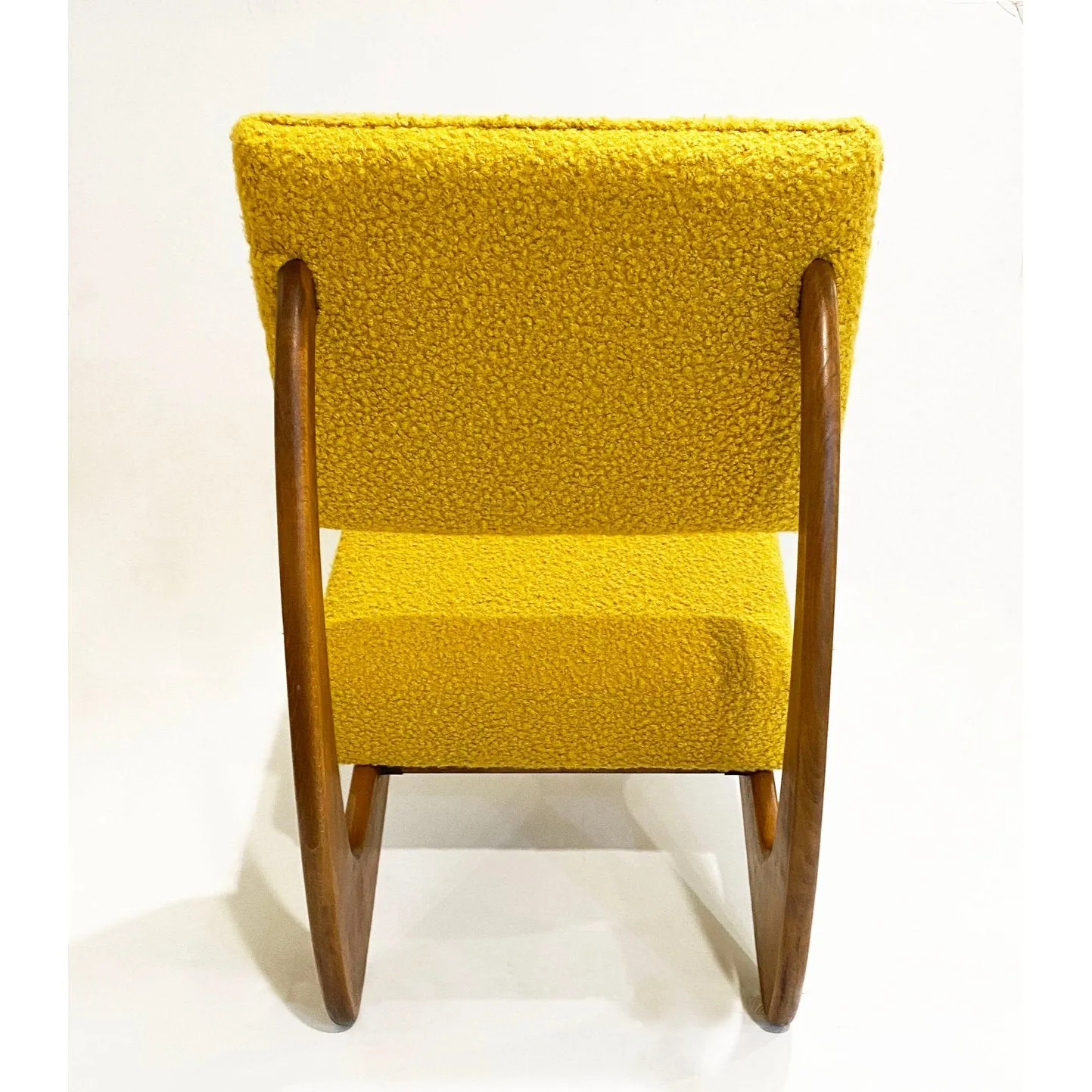 Bespoke Italian Pair of Boucle Mustard Yellow Aero Curved Beech Lounge Chairs