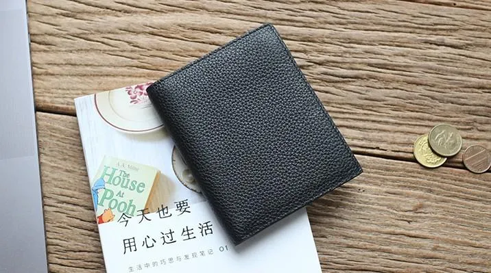 Black Leather Mens Slim Bifold Small Wallet Front Pocket Wallet billfold Small Wallet for Men