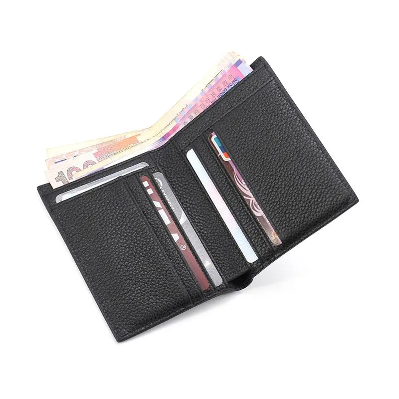 Black Leather Mens Slim Bifold Small Wallet Front Pocket Wallet Small Wallet for Men