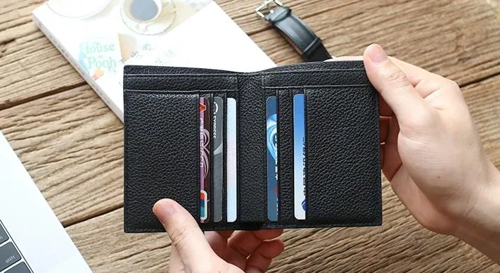 Black Leather Mens Slim Bifold Small Wallet Front Pocket Wallet Small Wallet for Men
