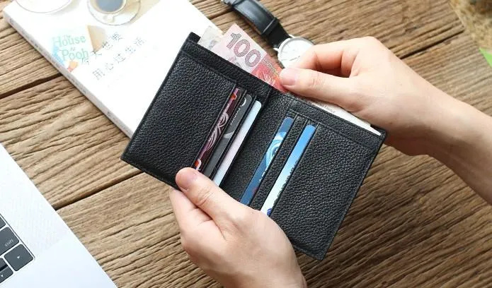 Black Leather Mens Slim Bifold Small Wallet Front Pocket Wallet Small Wallet for Men