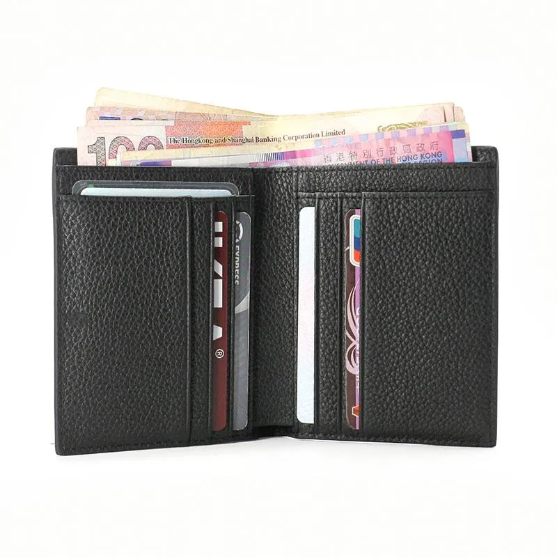 Black Leather Mens Slim Bifold Small Wallet Front Pocket Wallet Small Wallet for Men