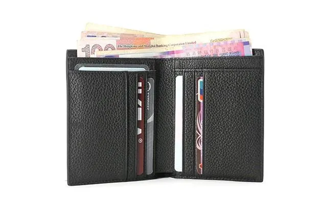 Black Leather Mens Slim Bifold Small Wallet Front Pocket Wallet Small Wallet for Men