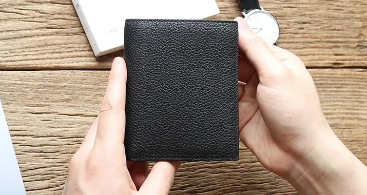 Black Leather Mens Slim Bifold Small Wallet Front Pocket Wallet Small Wallet for Men