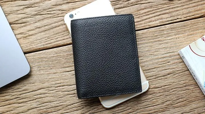 Black Leather Mens Slim Bifold Small Wallet Front Pocket Wallet Small Wallet for Men