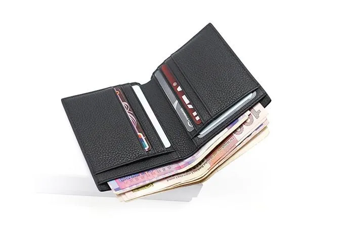 Black Leather Mens Slim Bifold Small Wallet Front Pocket Wallet Small Wallet for Men
