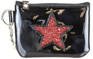 Black Patent Zipper Top Purse With Glittered Red Star Patch