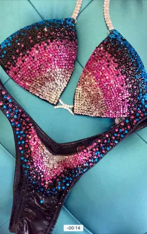 Black/Fuchsia Dazzling Ombre Figure Competition Suit