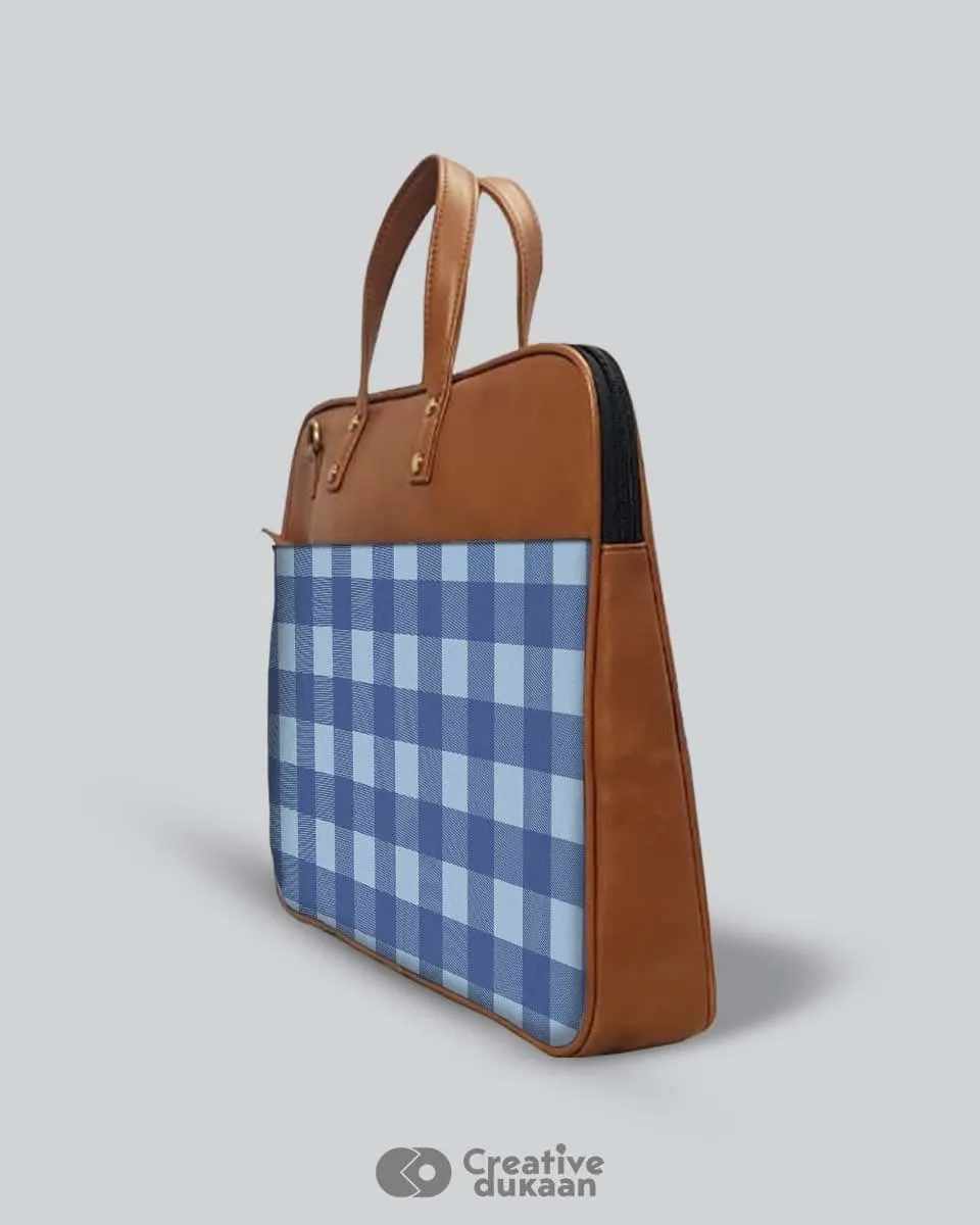 Blue Checkered - The Vegan Leather Laptop Bag