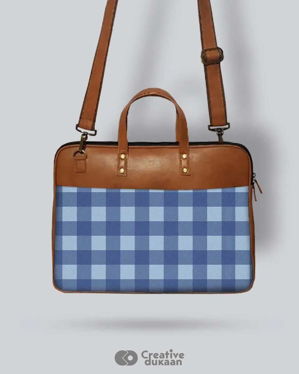 Blue Checkered - The Vegan Leather Laptop Bag