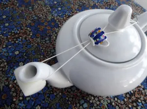 Blue Striped Teacup Teapot Drip Catcher Resin Floral Drip Stopper Sponge Hook
