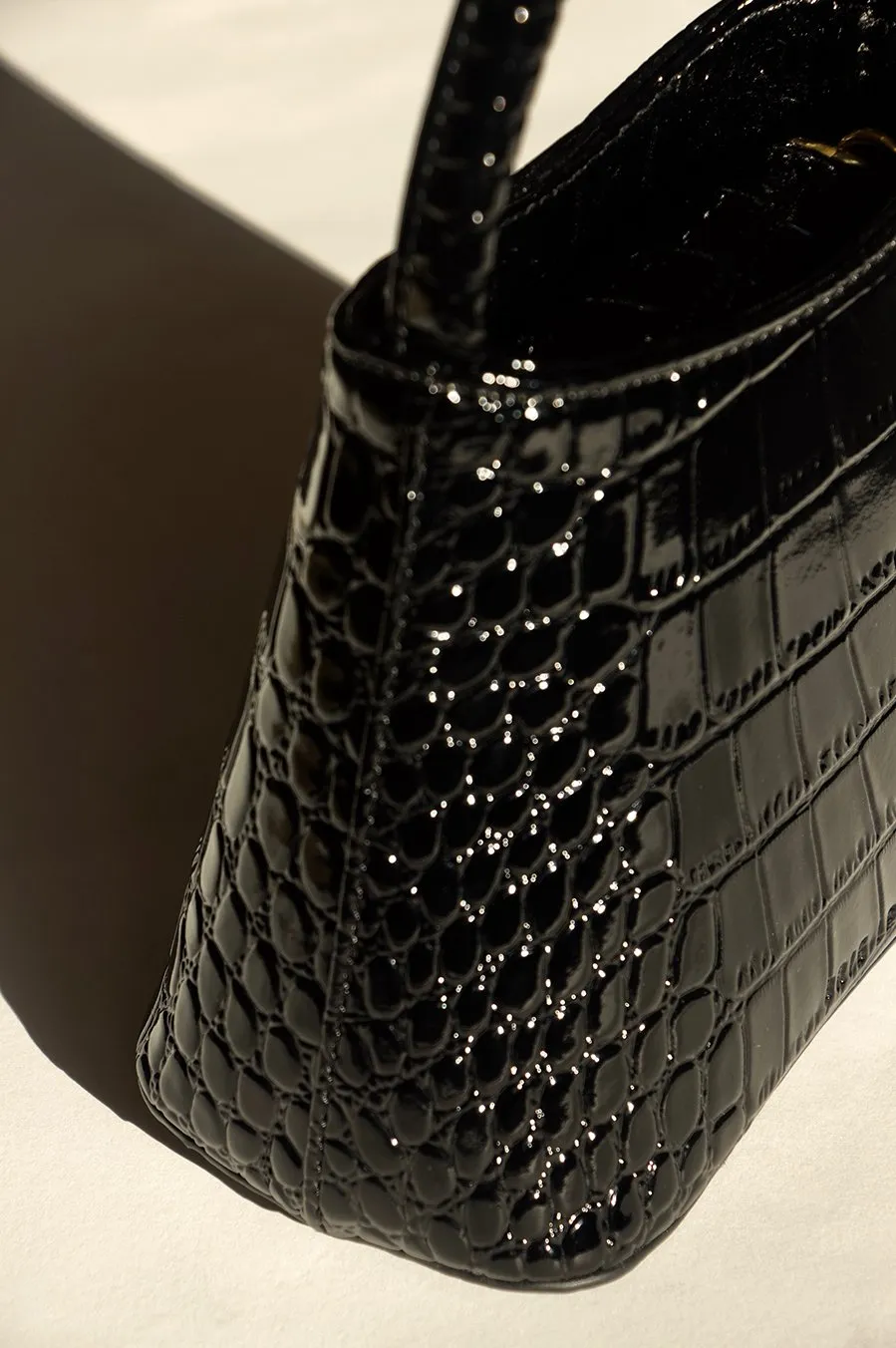 Brie Leon Mini Chloe Bag Black Oily Croc