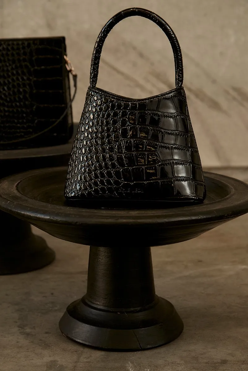 Brie Leon Mini Chloe Bag Black Oily Croc