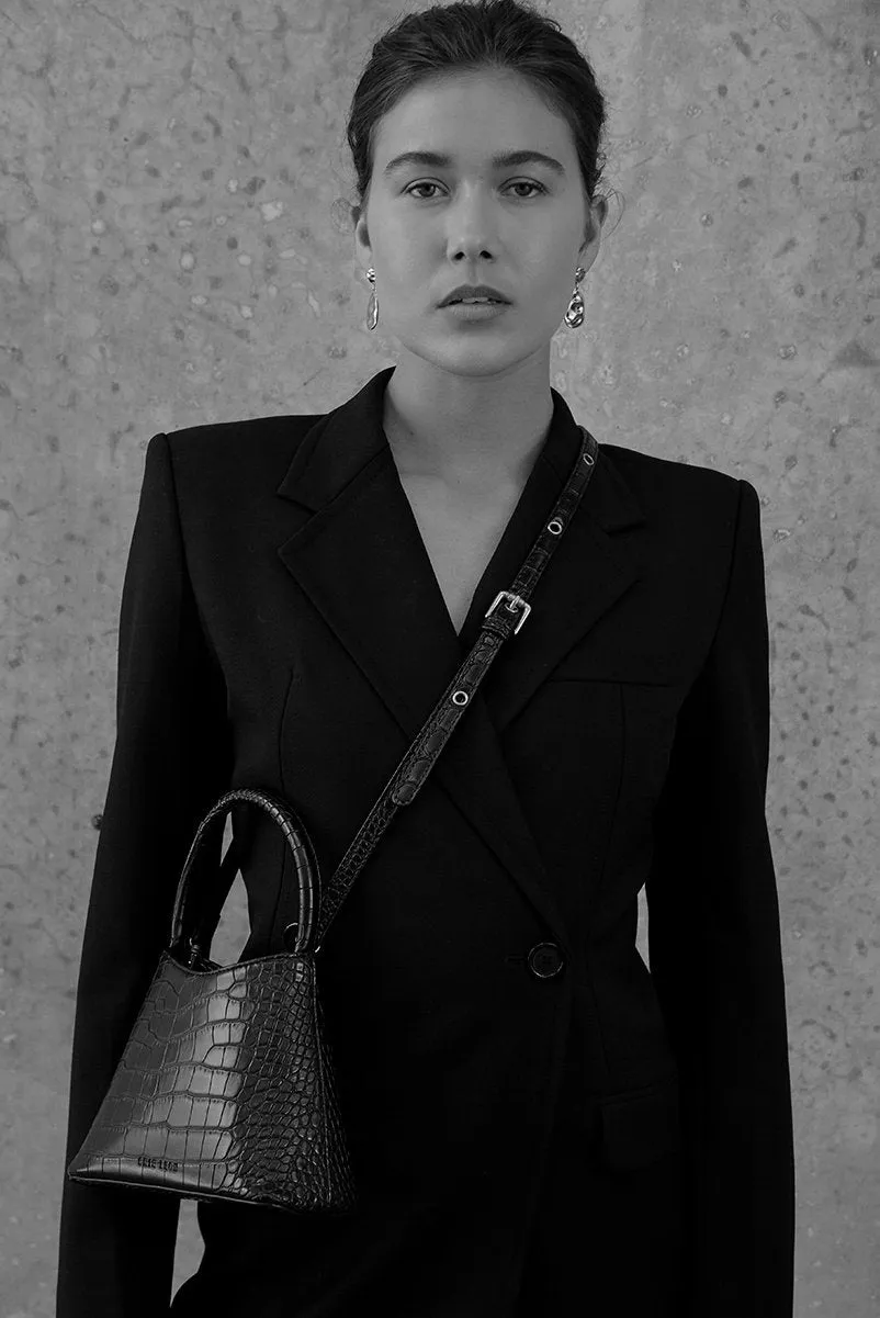 Brie Leon Mini Chloe Bag Black Oily Croc