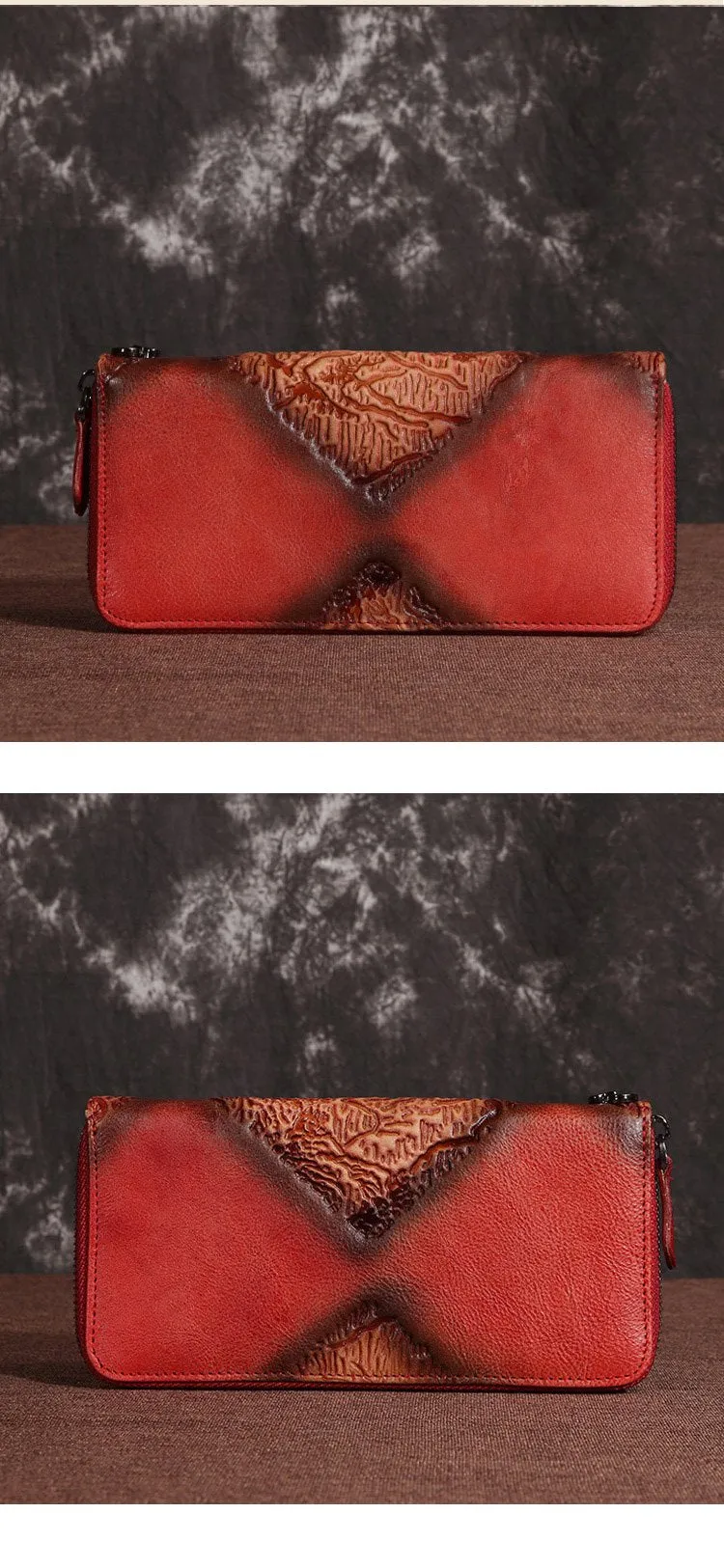 Brown Vintage Wallet Leather Mens Womens Tooled Long Wallet Zipper Black Clutch Wallet For Men