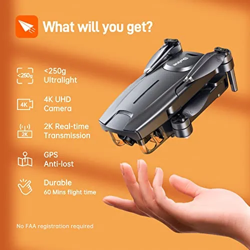 Bwine F7MINI Drones with Camera for Adults 4K 60Mins Flight Time, 5GHz WiFi Transmission, GPS Auto Return, Follow Me, Waypoints, Circle Fly, Beginner Mode, Less Than 250G, Customized Carrying Case, 2 Batteries   2 Sets of Propellers