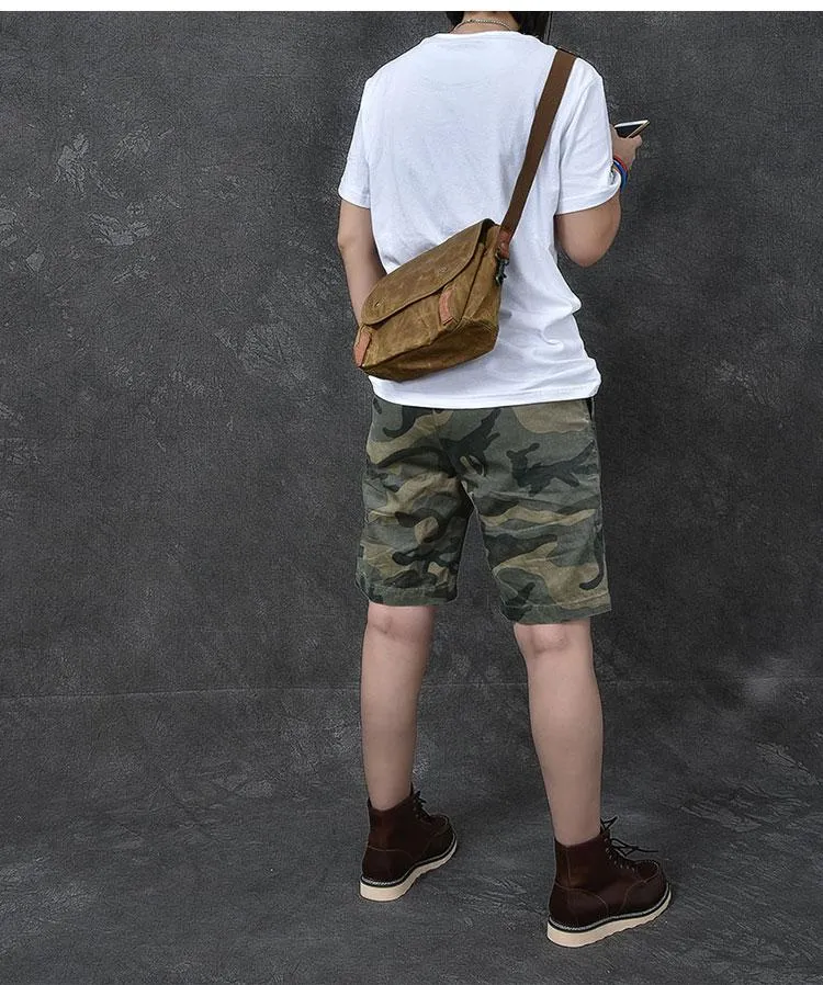 Canvas Leather Mens Womens Dark Gray Vintage Side Bag Khaki Messenger Bag Small Shoulder Bag For Men