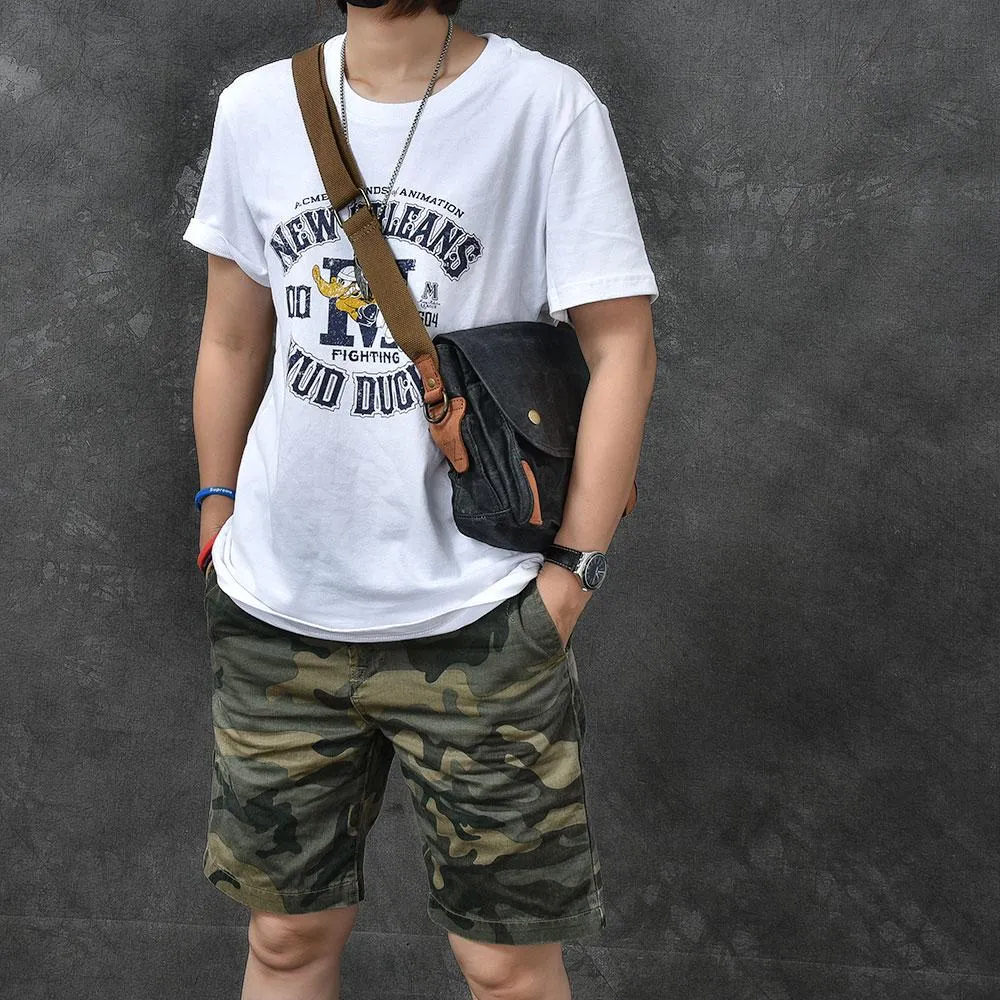 Canvas Leather Mens Womens Dark Gray Vintage Side Bag Khaki Messenger Bag Small Shoulder Bag For Men