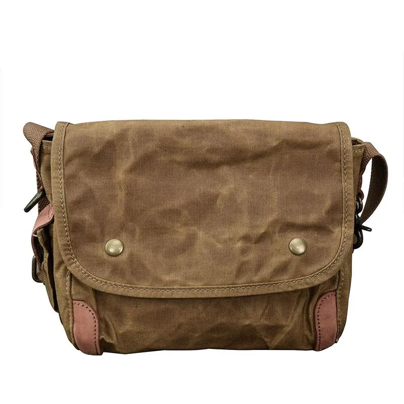 Canvas Leather Mens Womens Dark Gray Vintage Side Bag Khaki Messenger Bag Small Shoulder Bag For Men