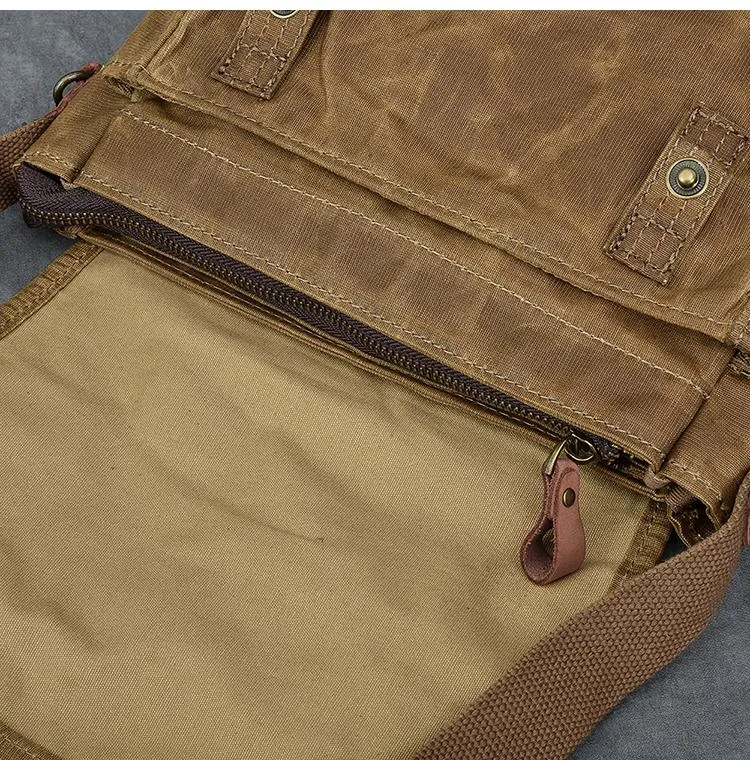 Canvas Leather Mens Womens Dark Gray Vintage Side Bag Khaki Messenger Bag Small Shoulder Bag For Men