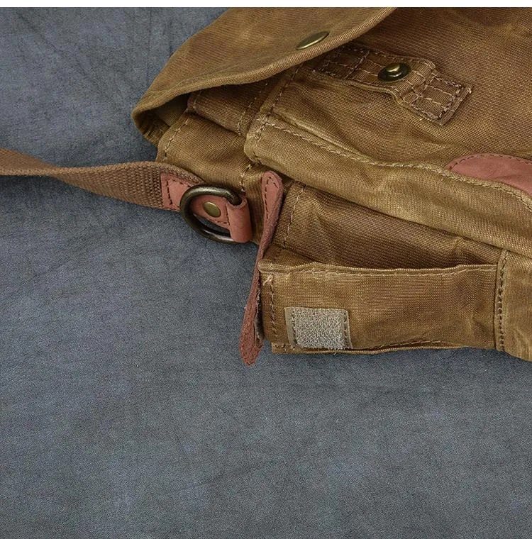 Canvas Leather Mens Womens Dark Gray Vintage Side Bag Khaki Messenger Bag Small Shoulder Bag For Men