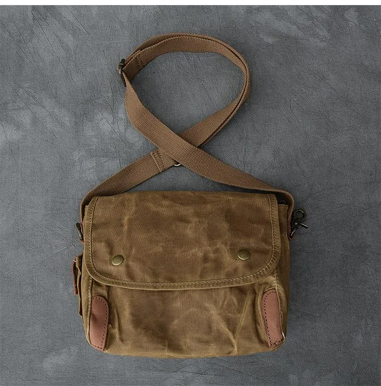 Canvas Leather Mens Womens Dark Gray Vintage Side Bag Khaki Messenger Bag Small Shoulder Bag For Men