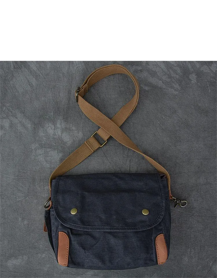 Canvas Leather Mens Womens Dark Gray Vintage Side Bag Khaki Messenger Bag Small Shoulder Bag For Men