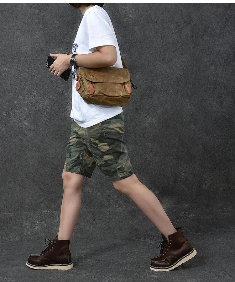 Canvas Leather Mens Womens Dark Gray Vintage Side Bag Khaki Messenger Bag Small Shoulder Bag For Men