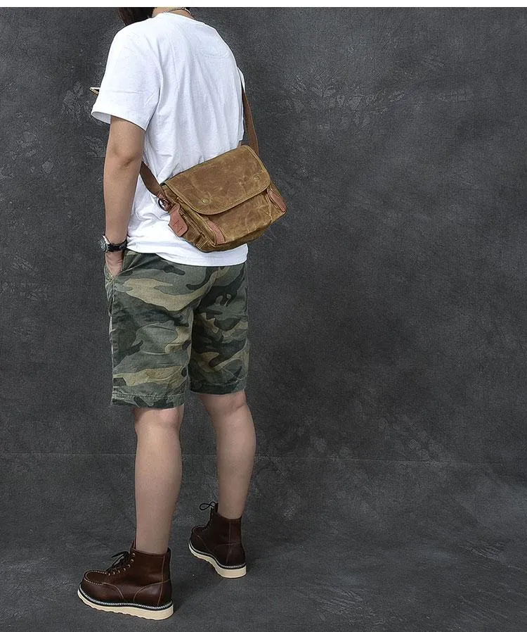 Canvas Leather Mens Womens Dark Gray Vintage Side Bag Khaki Messenger Bag Small Shoulder Bag For Men