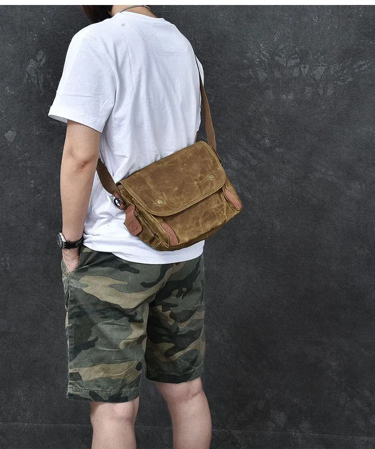 Canvas Leather Mens Womens Dark Gray Vintage Side Bag Khaki Messenger Bag Small Shoulder Bag For Men