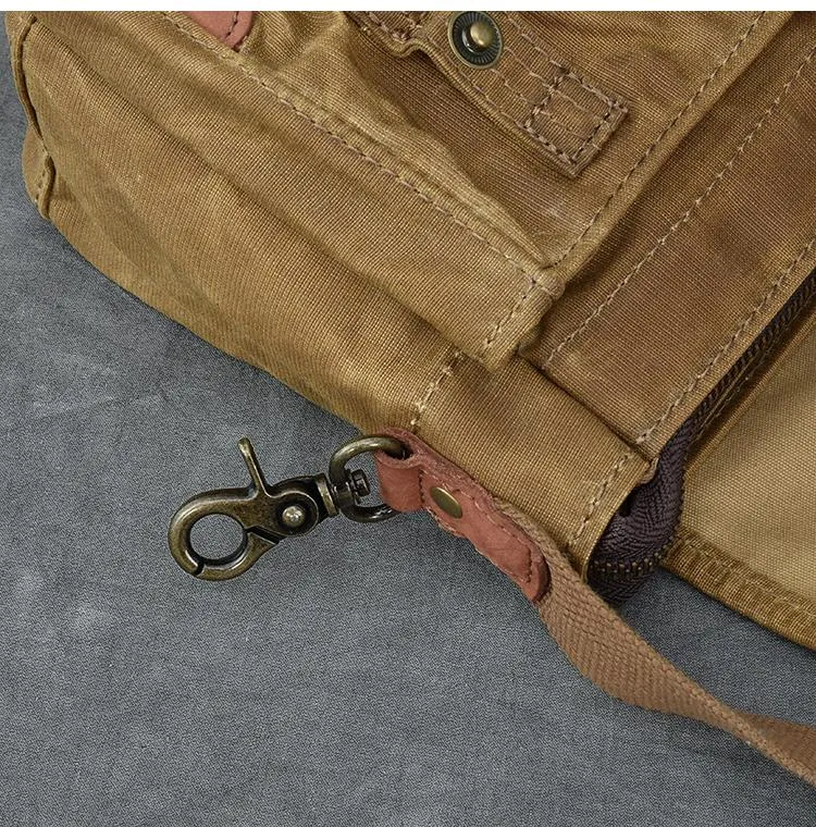 Canvas Leather Mens Womens Dark Gray Vintage Side Bag Khaki Messenger Bag Small Shoulder Bag For Men