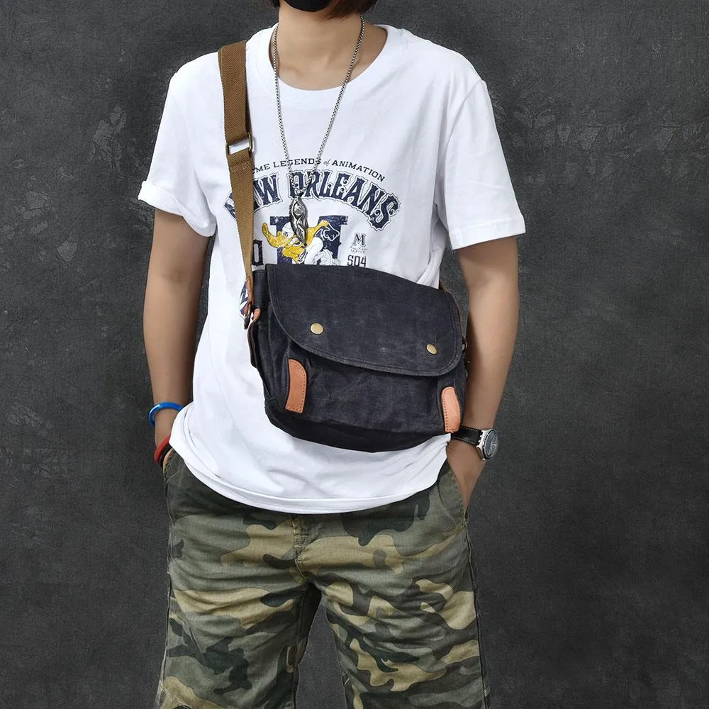 Canvas Leather Mens Womens Dark Gray Vintage Side Bag Khaki Messenger Bag Small Shoulder Bag For Men