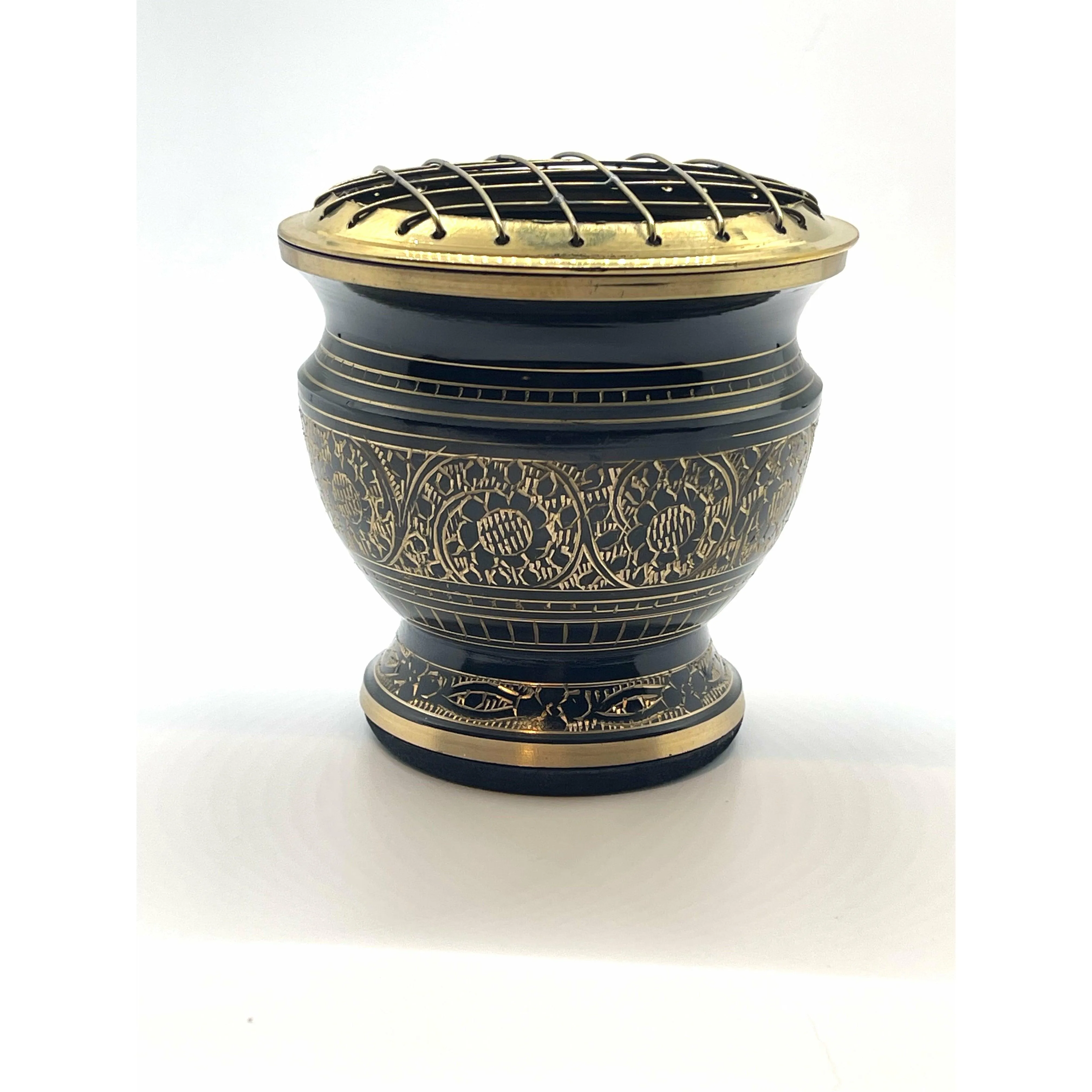Carved Brass Screen Charcoal Burner with Coaster