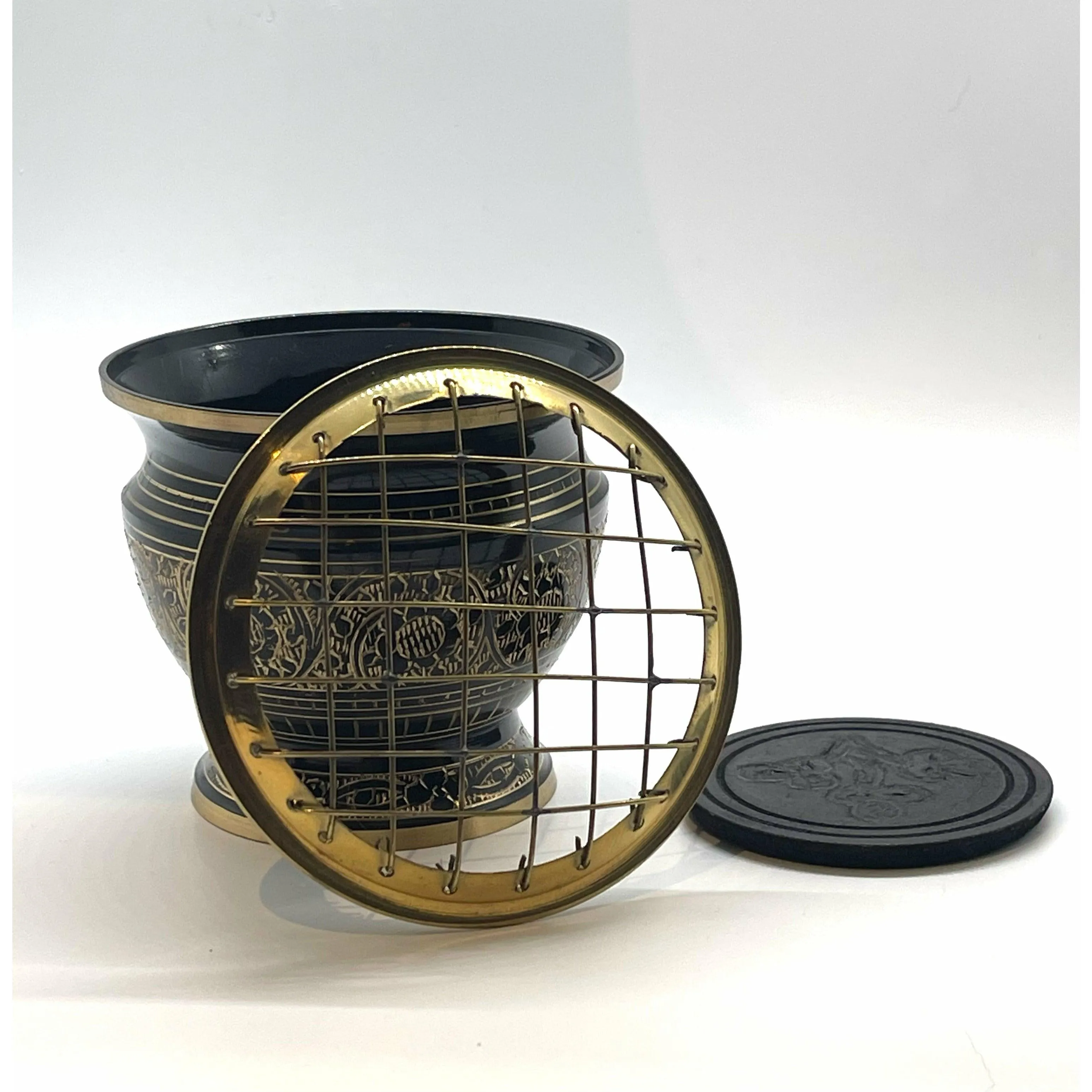 Carved Brass Screen Charcoal Burner with Coaster