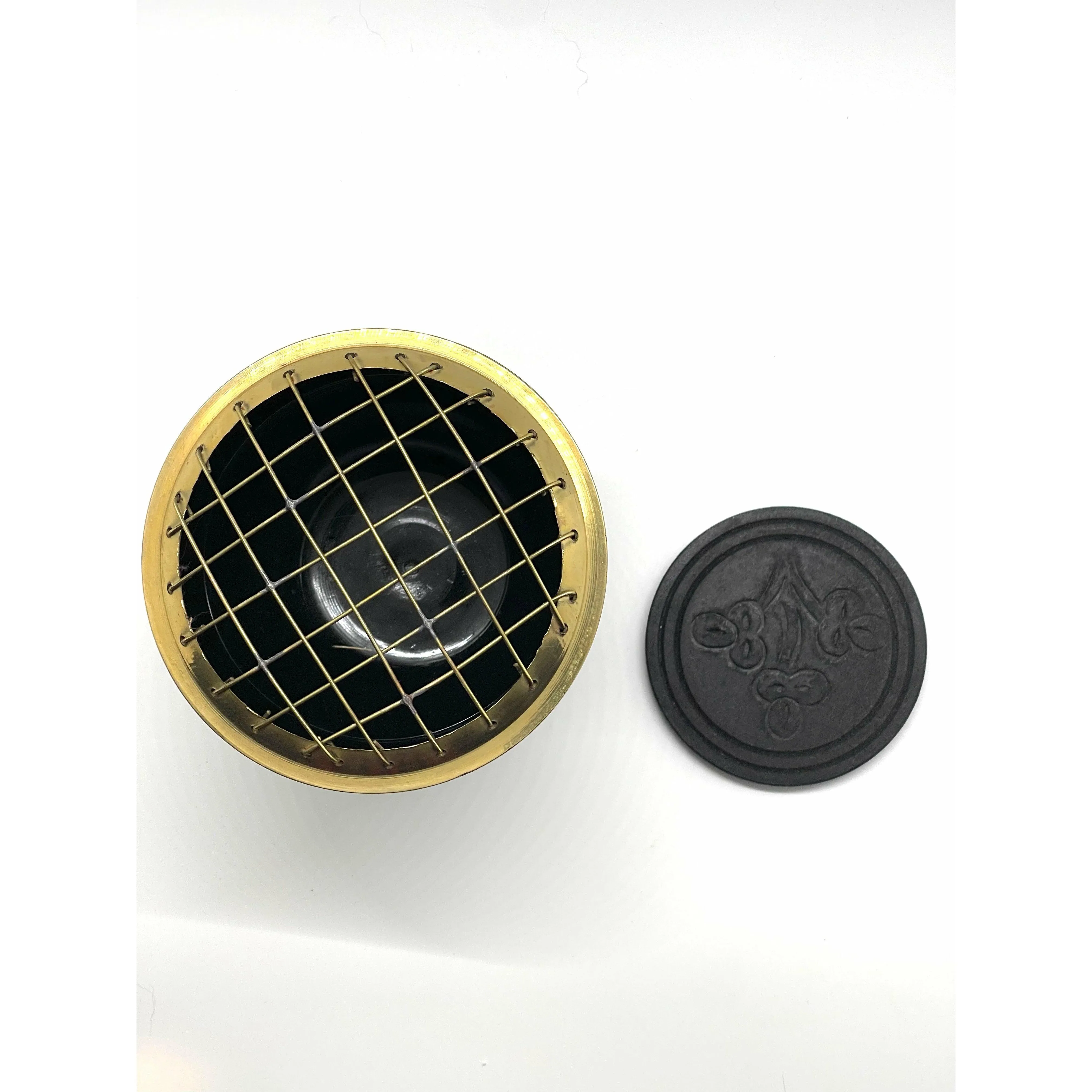 Carved Brass Screen Charcoal Burner with Coaster