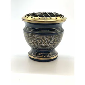 Carved Brass Screen Charcoal Burner with Coaster