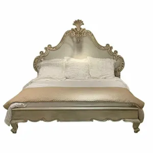 Casa Bonita Peruvian Hand-Painted Carved Wood and Linen Juliette King Size Bed
