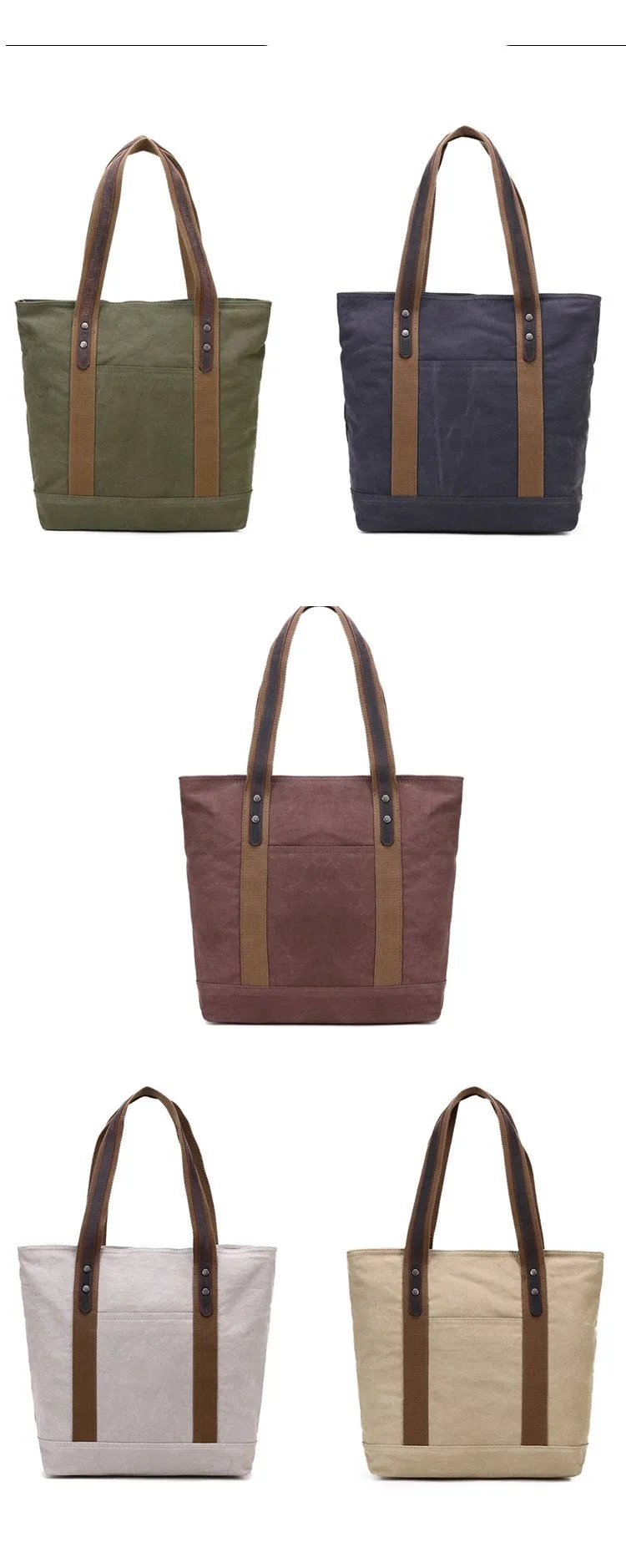 Casual Canvas Leather Womens Mens Large White Tote Bag Shoulder Bag Khaki Tote Purse For Women