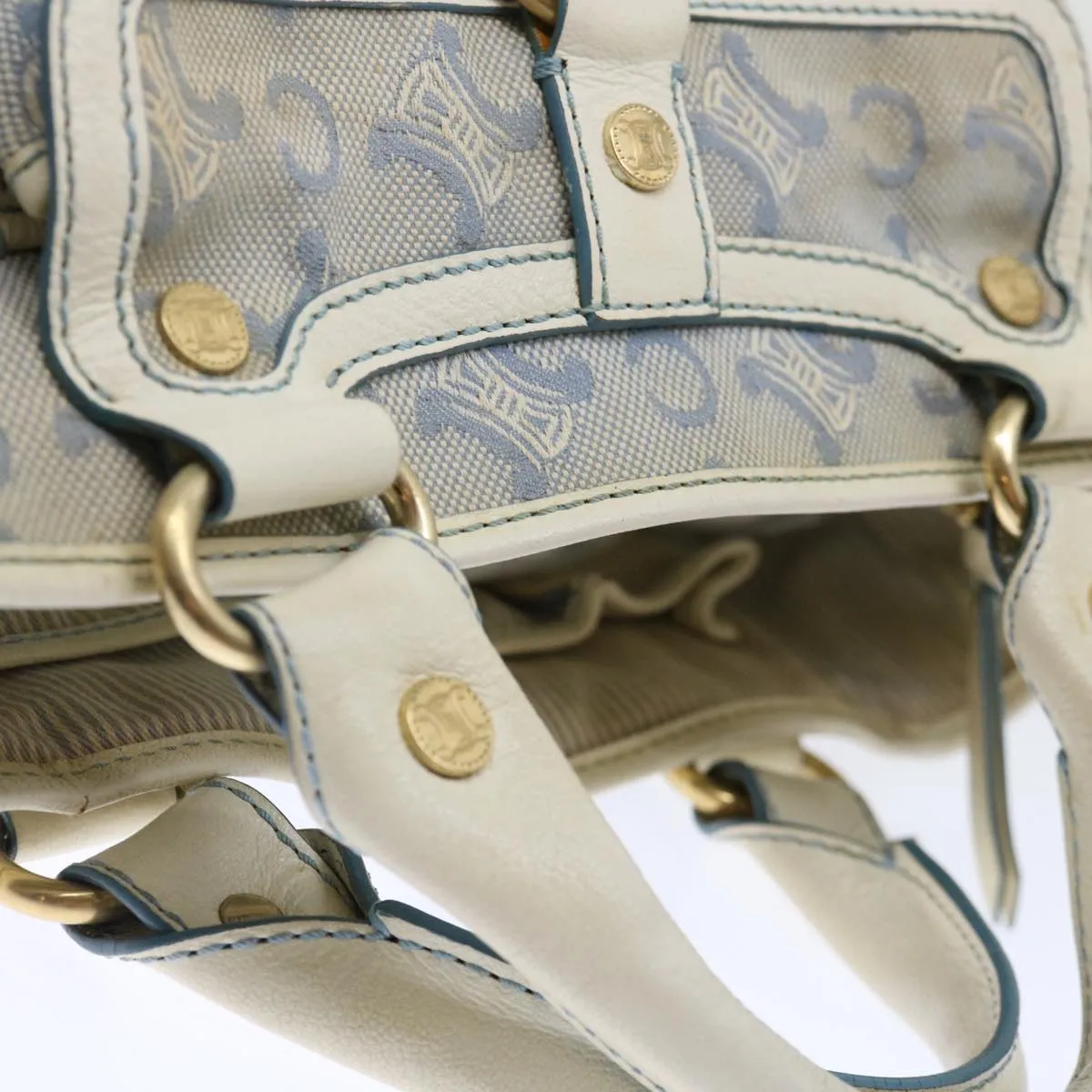 CELINE C Macadam Canvas Hand Bag Light Blue Auth 71535