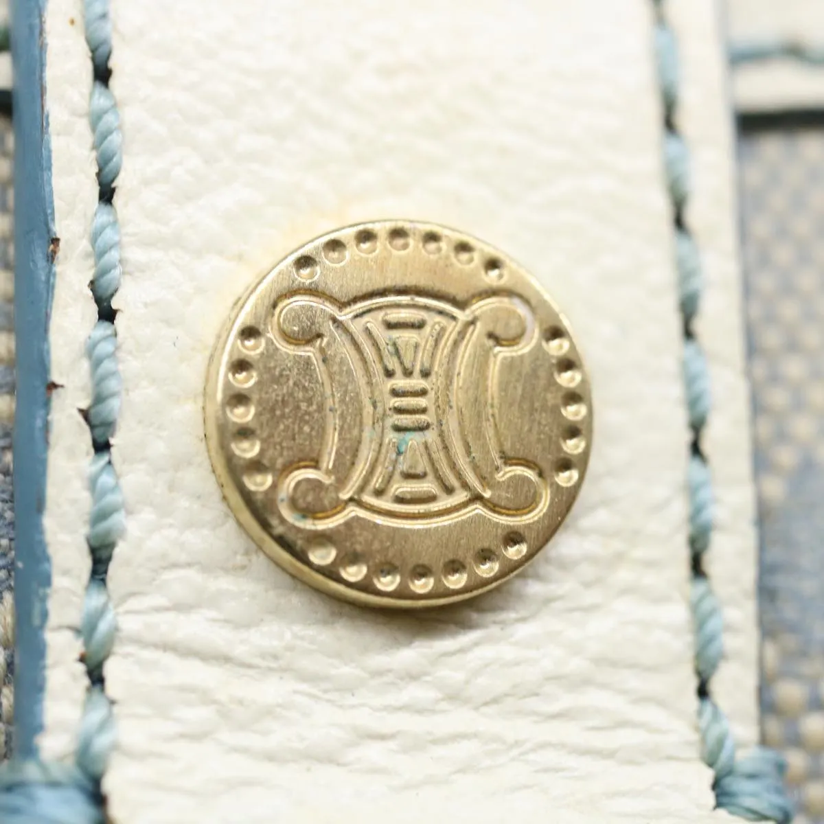 CELINE C Macadam Canvas Hand Bag Light Blue Auth 71535