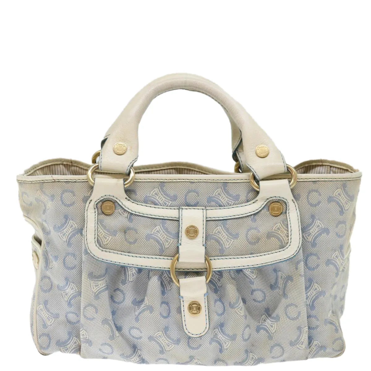 CELINE C Macadam Canvas Hand Bag Light Blue Auth 71535