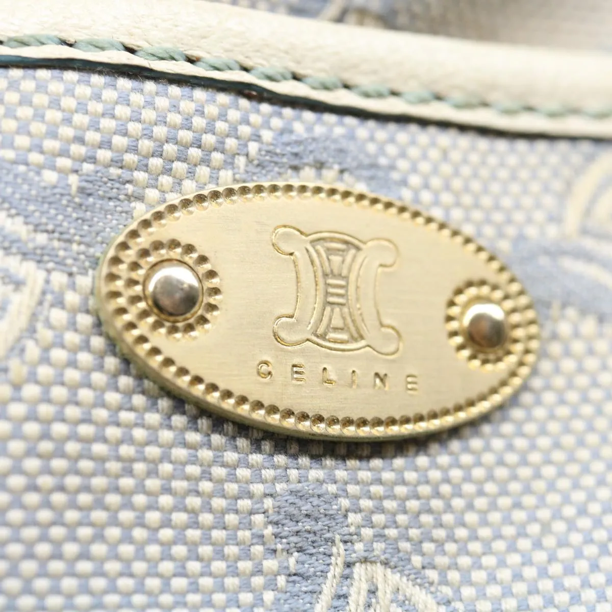 CELINE C Macadam Canvas Hand Bag Light Blue Auth 71535