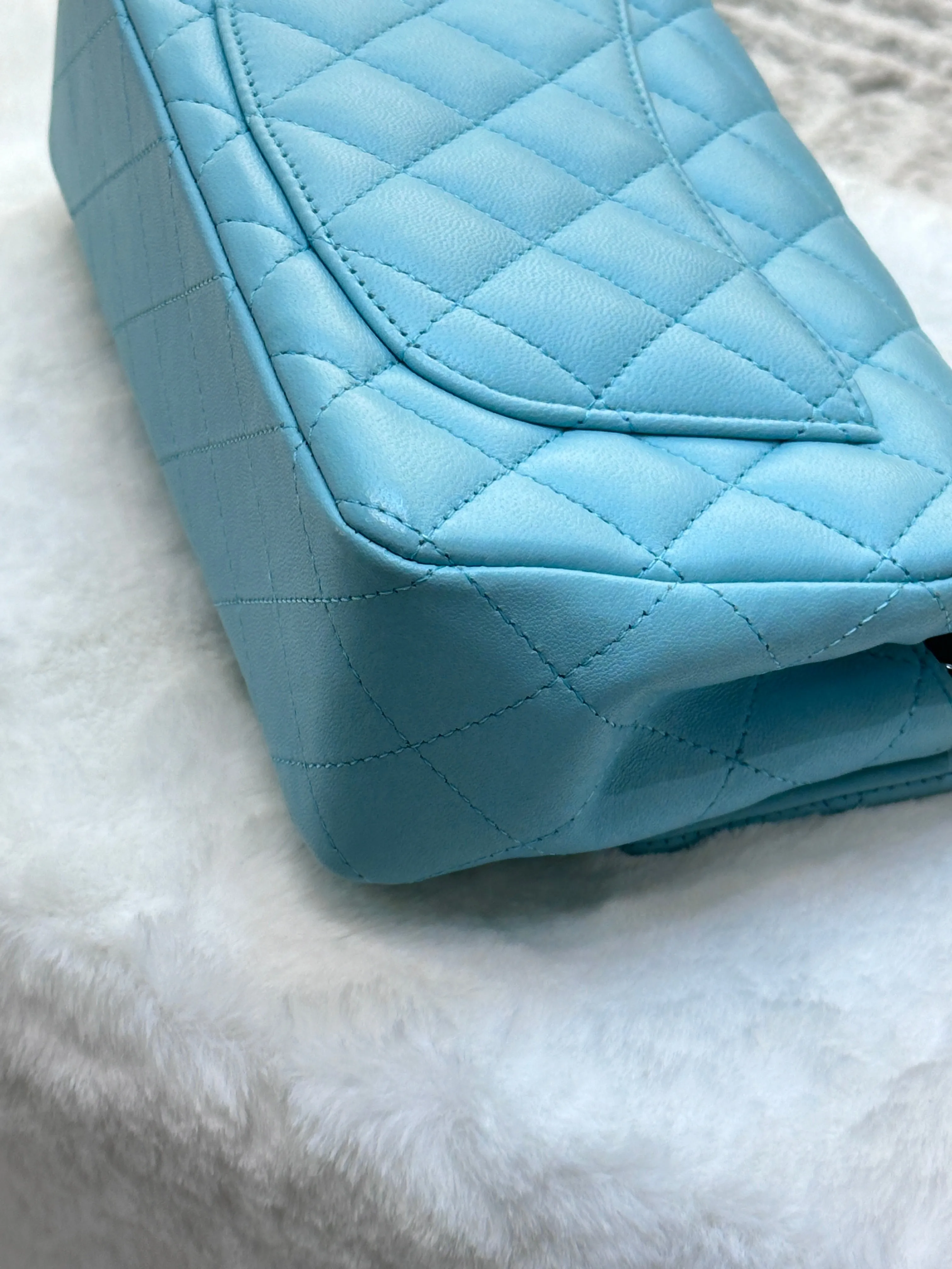 CHANEL 19C Tiffany Lambskin Quilted Mini Rectangular Flap Neon Blue
